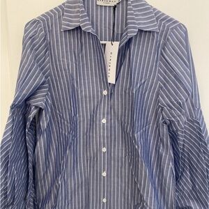 NWT Harshman LA  Violetta Puff Sleeve Button Down Shirt/Blouse/Top, Blue, XS
